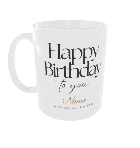 Minimalist Custom Name Happy Birthday Mug