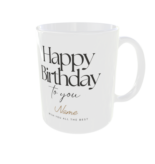 Minimalist Custom Name Happy Birthday Mug