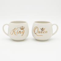 Royal King & Queen White Round Mugs with Golden Text
