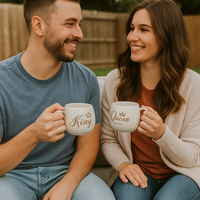 Royal King & Queen White Round Mugs with Golden Text