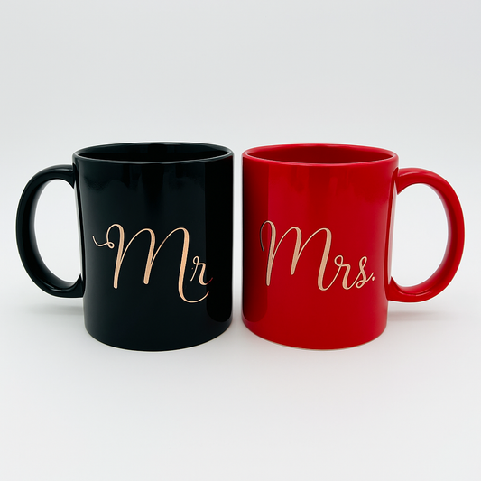 Mr. & Mrs. 11 OZ Mug Set - Black and Red
