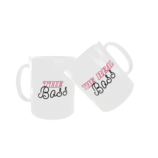 Boss & Real Boss Mug Set for Couples (11 oz White Ceramic Mugs)